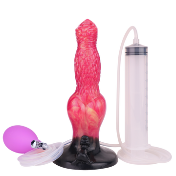 Różowe pompowane dog dildo z węzłem