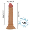 Wymiary smukłego dildo: 15 cm długości i 2,5 cm średnicy