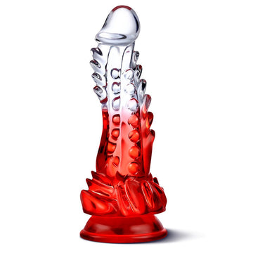 Dragon dildo przezroczysto-czerwone z łuskami i przyssawką