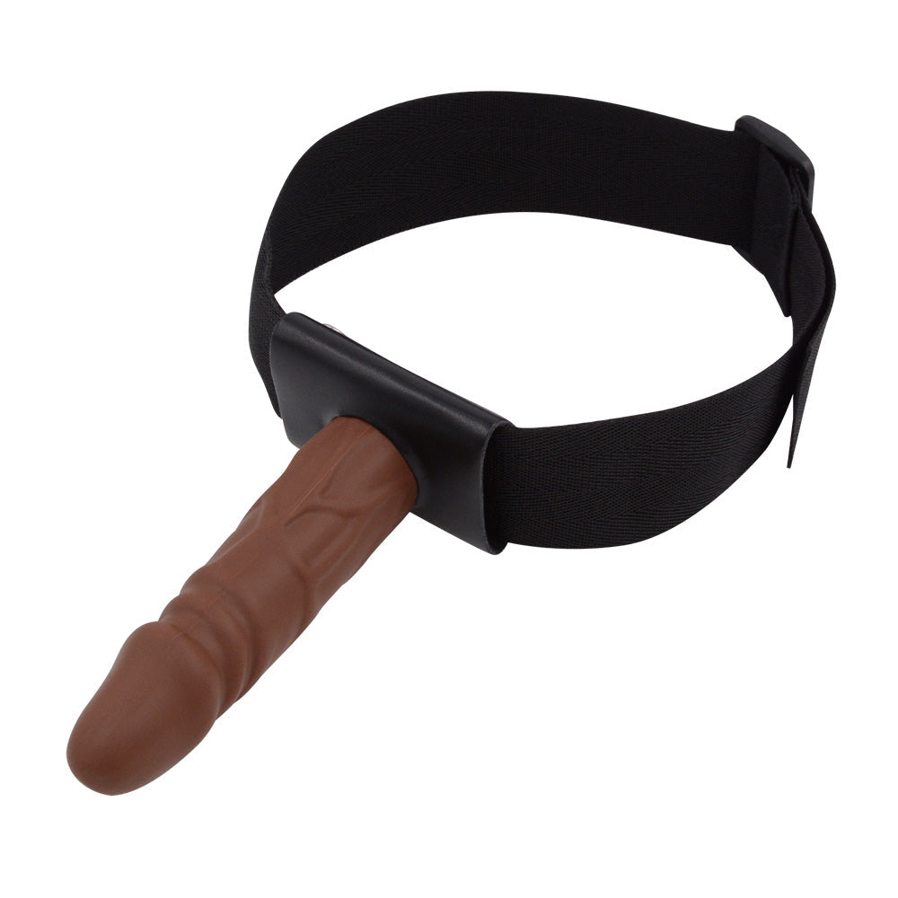 Dłuższe brązowe dildo na uprzęży