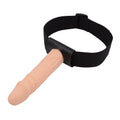 Cieliste dildo zamocowane na regulowanej uprzęży