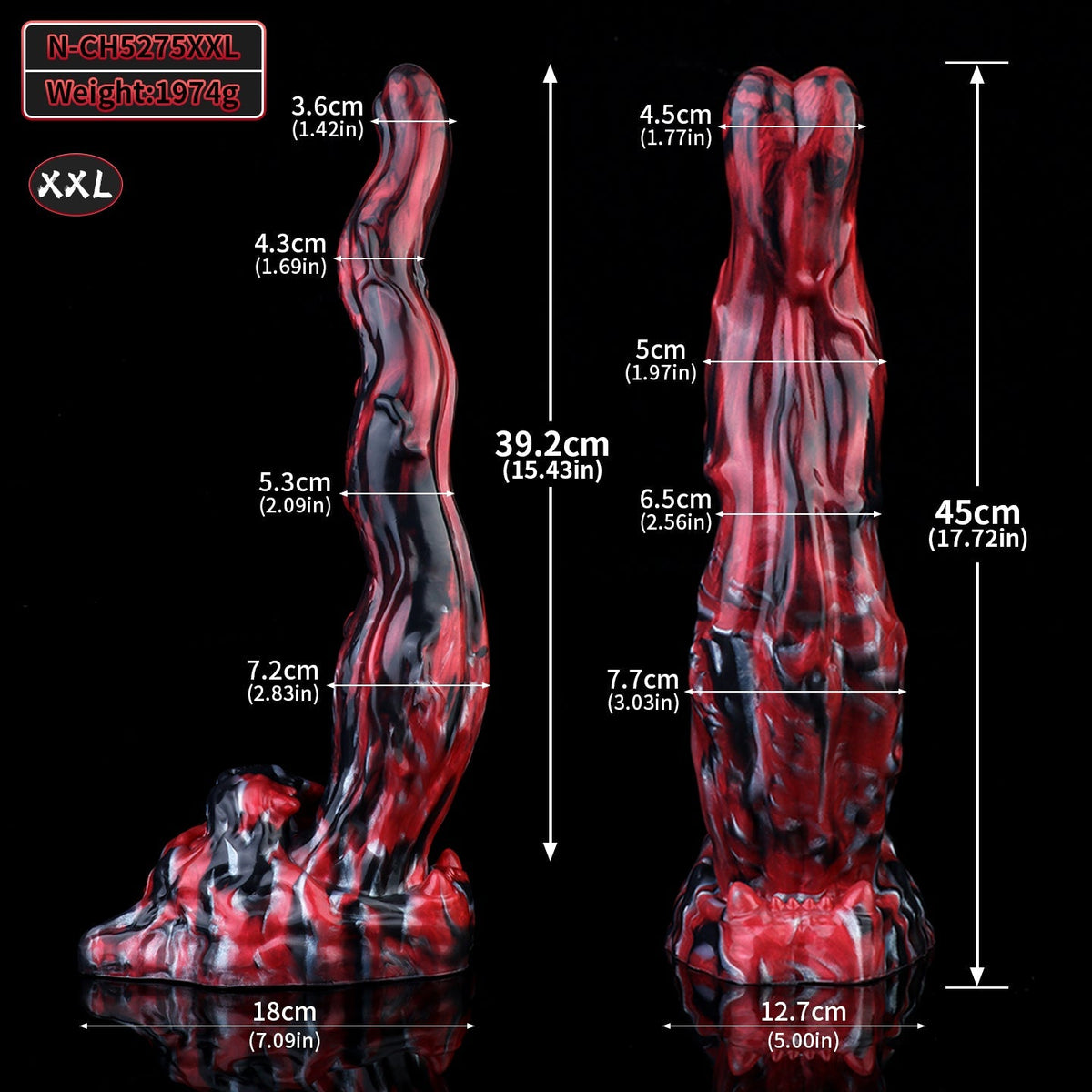 Wymiary dildo Język Buldoga w rozmiarze XXL
