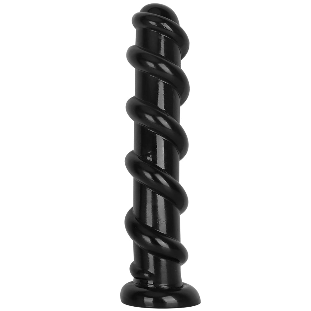 Duże czarne dildo z wypukłą spiralą
