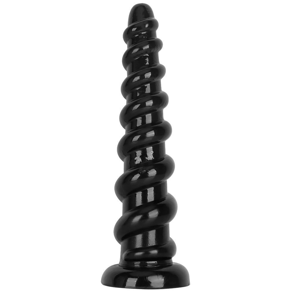 Mniejsze czarne dildo z wypukłą spiralą