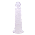 Dłuższe przezroczyste ramię teksturowanego dildo