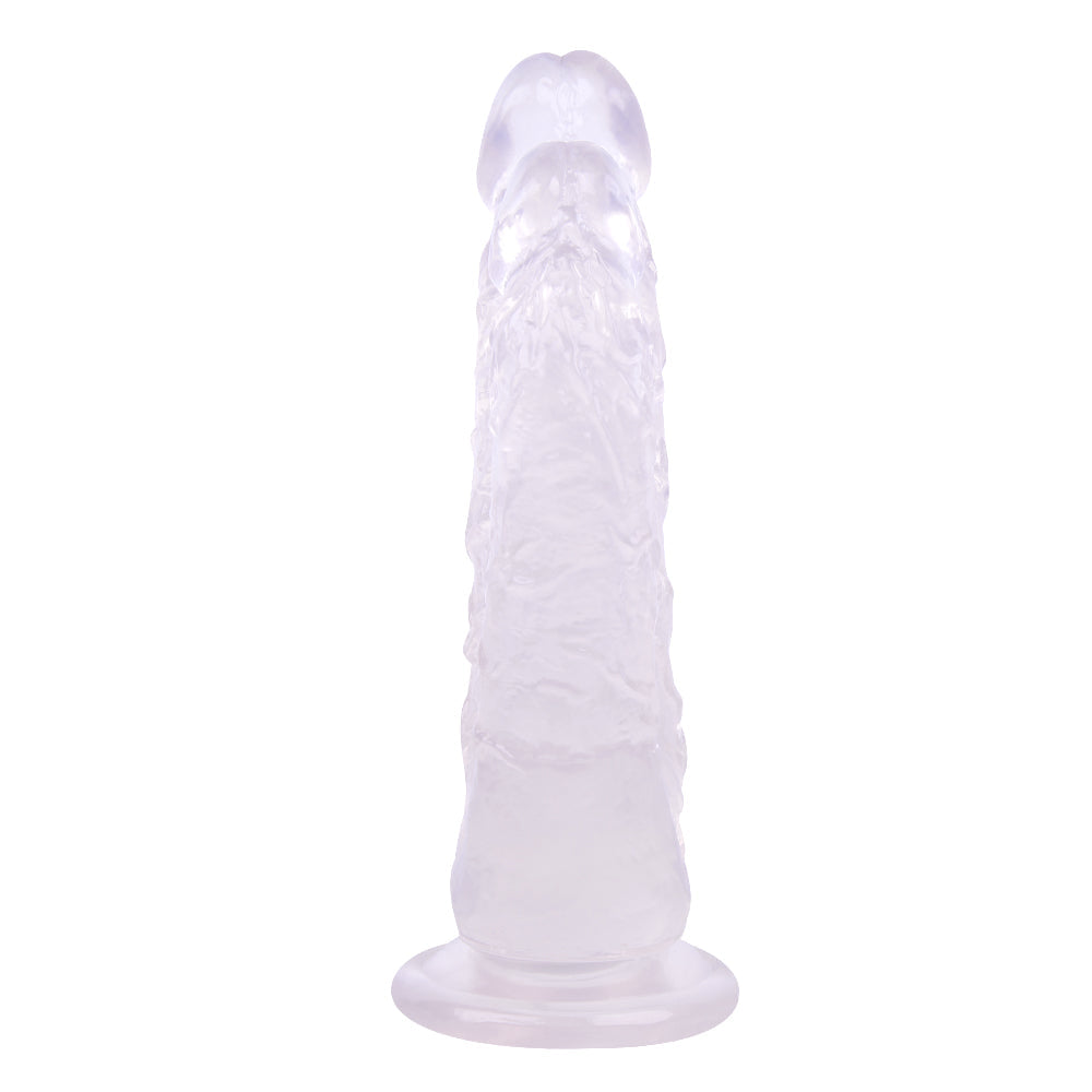 Dłuższe przezroczyste ramię teksturowanego dildo