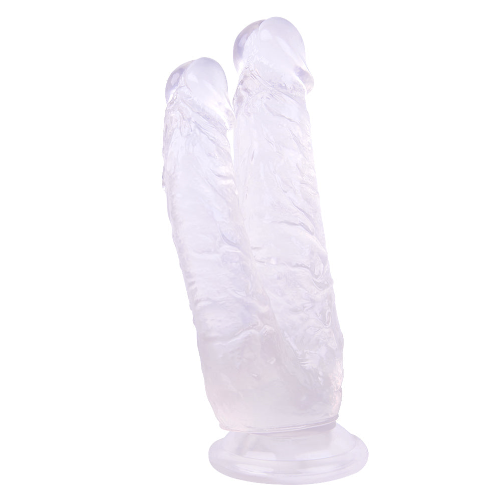 Podwójne dildo ustawione na wspólnej przyssawce