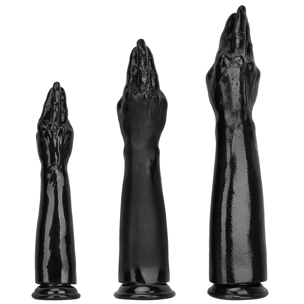 Czarne dildo w kształcie dłoni w trzech rozmiarach