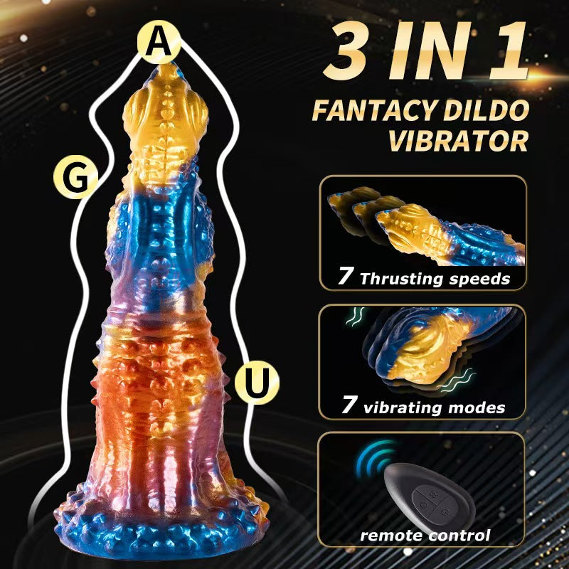 Dildo fantasy 3 w 1 z 7 trybami ruchu, 7 wibracjami i pilotem