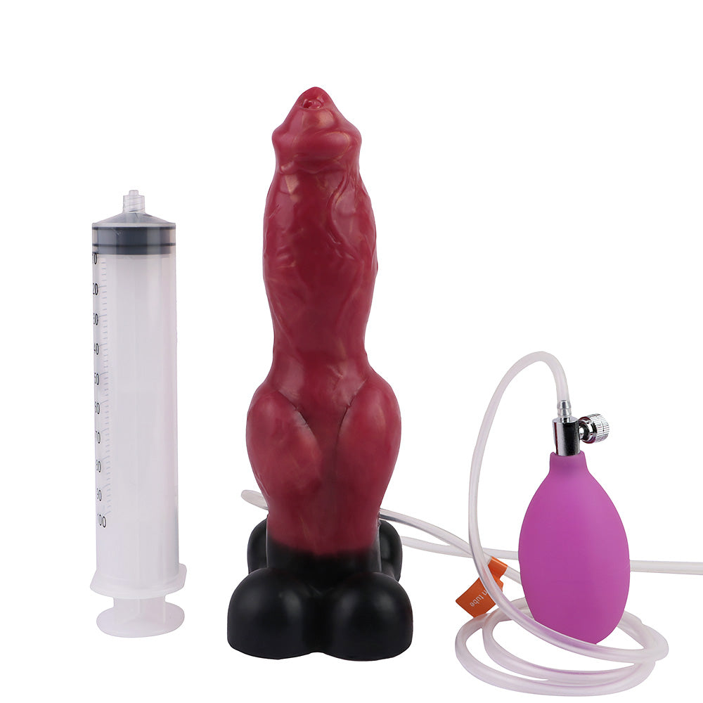 Ciemnoczerwone dog dildo z pompowanym węzłem