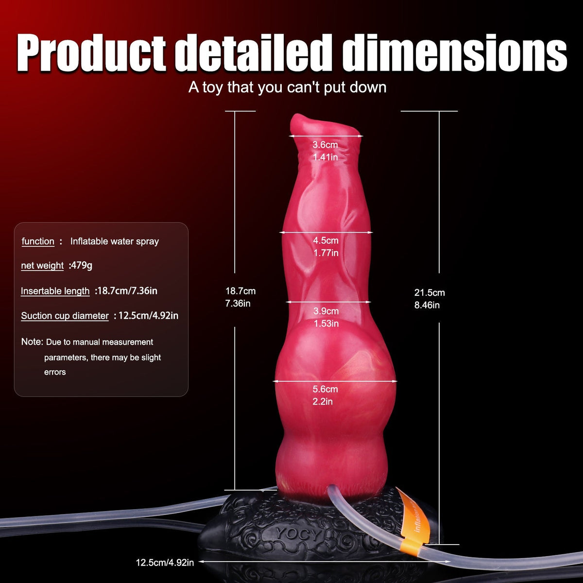 Wymiary pompowanego dildo psiego 21,5 cm