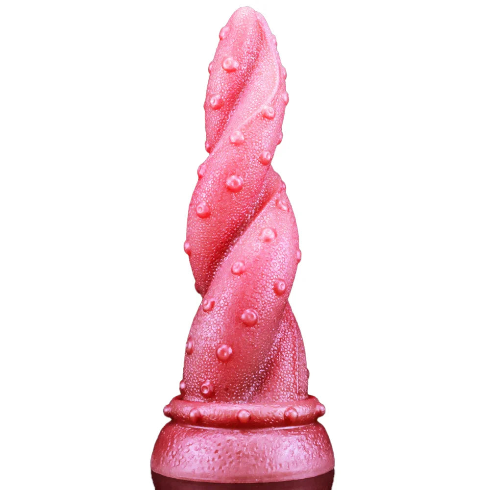 Tentacle dildo czerwone ze skręconym trzonem i przyssawką