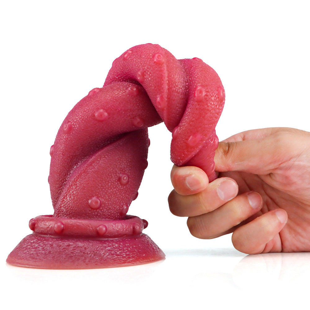 Tentacle dildo czerwone ze skręconym trzonem i przyssawką