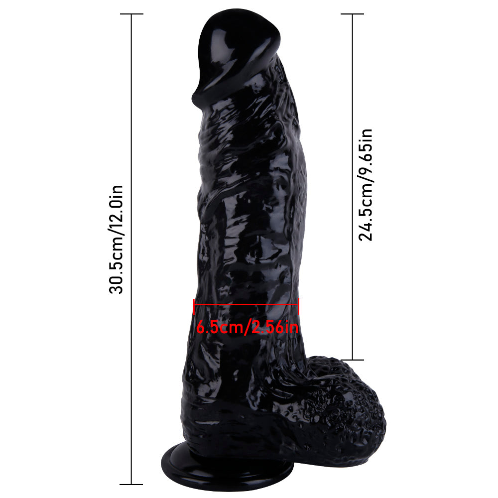 Wymiary czarnego dilda o długości 30,5 cm