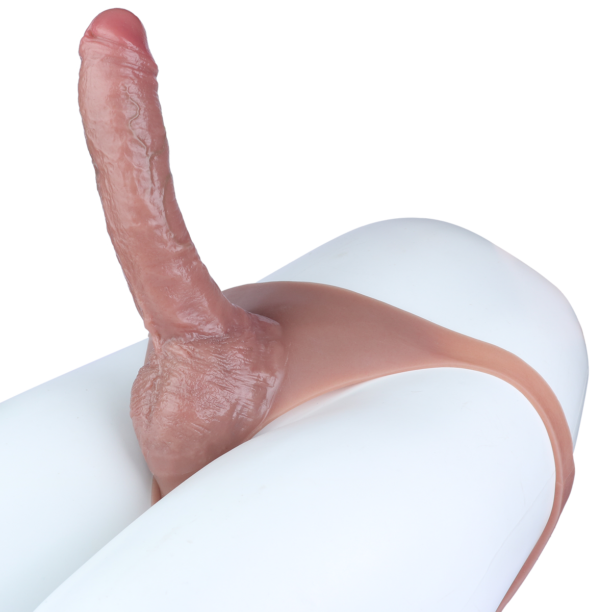 Cieliste majtki z realistycznym dildo