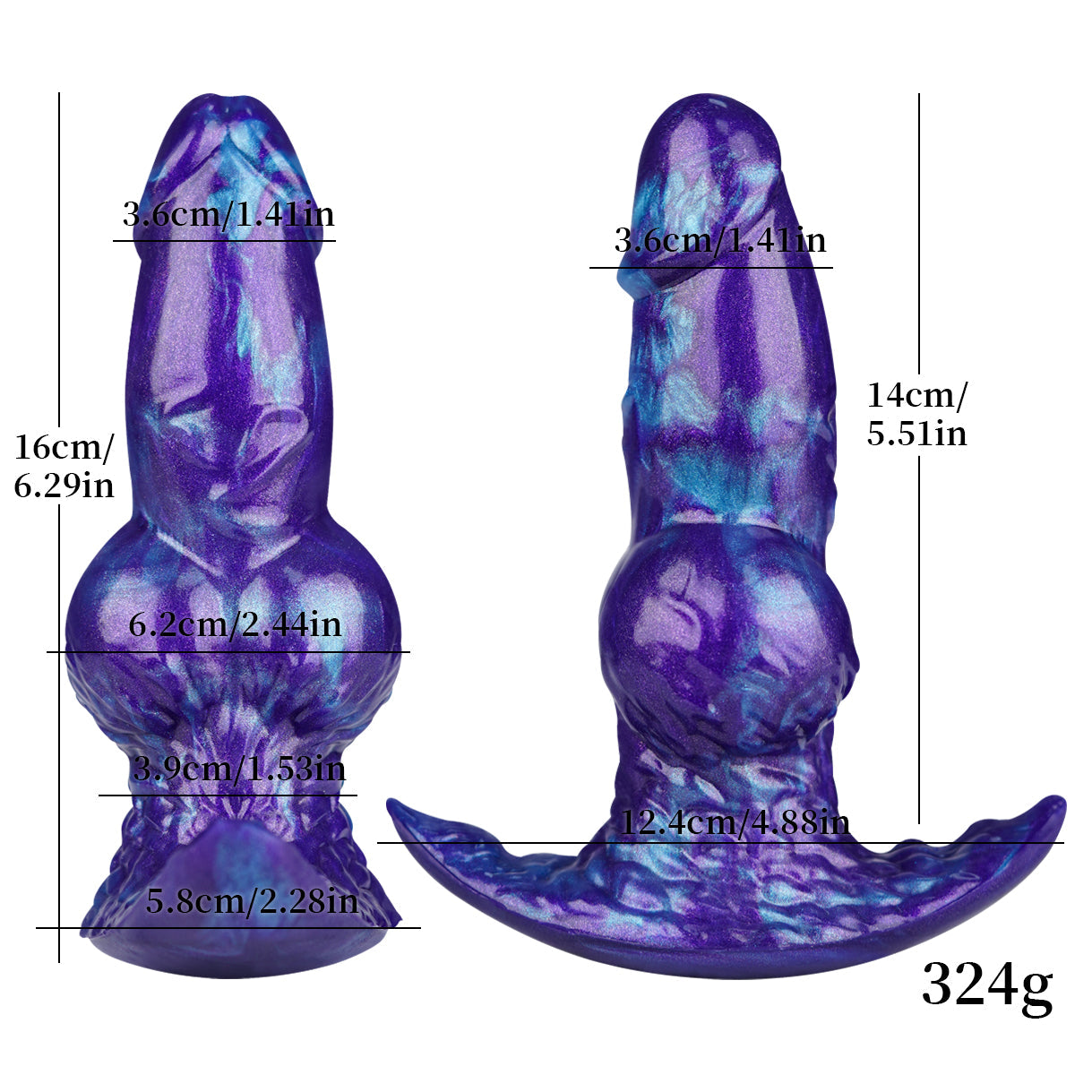 Wymiary korka analnego: 16 cm długości i 6,2 cm szerokości węzła