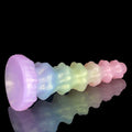 Tęczowe dildo fantasy z sześcioma stopniowanymi węzłami