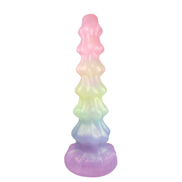 Tęczowe alien dildo z sześcioma węzłami – 25,5 cm