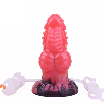 Czerwone pompowane dildo fantasy z węzłem i przyssawką