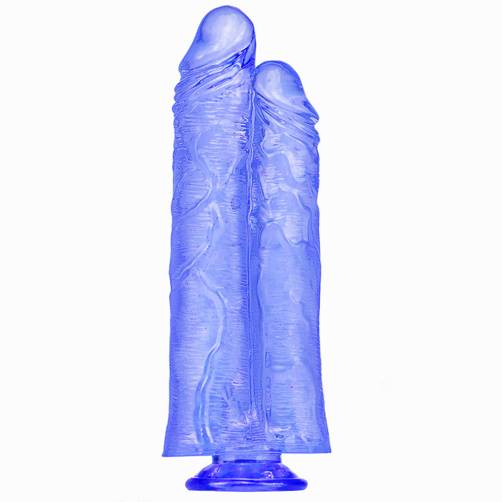 Fioletowe podwójne żelowe dildo z szeroką podstawą
