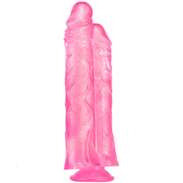 Różowe podwójne żelowe dildo z dwoma połączonymi trzonkami