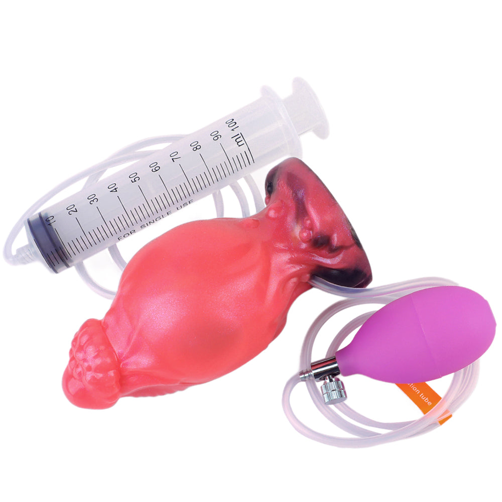 Dildo z pompką powietrza i strzykawką do płynu