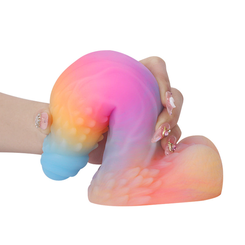 Tęczowe monster dildo świecące w ciemności