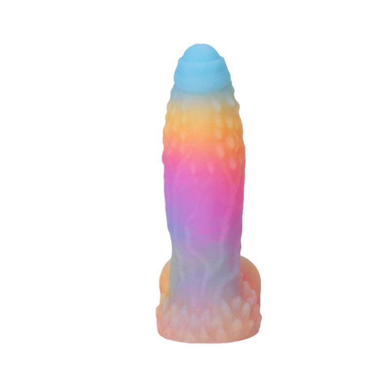 Tęczowe monster dildo świecące w ciemności