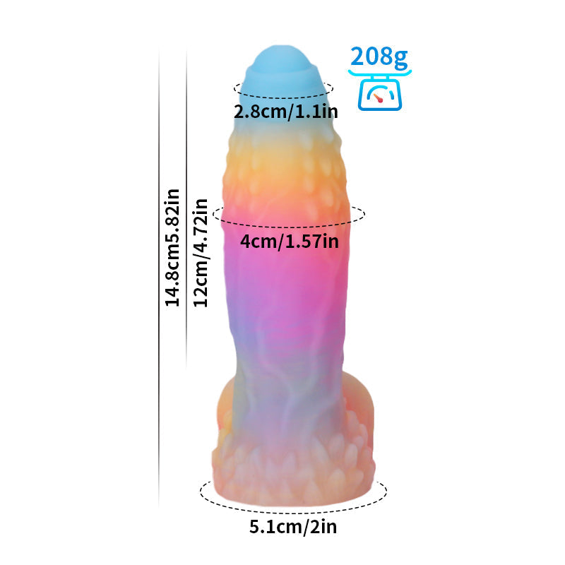 Wymiary małego tęczowego dildo 14,8 cm