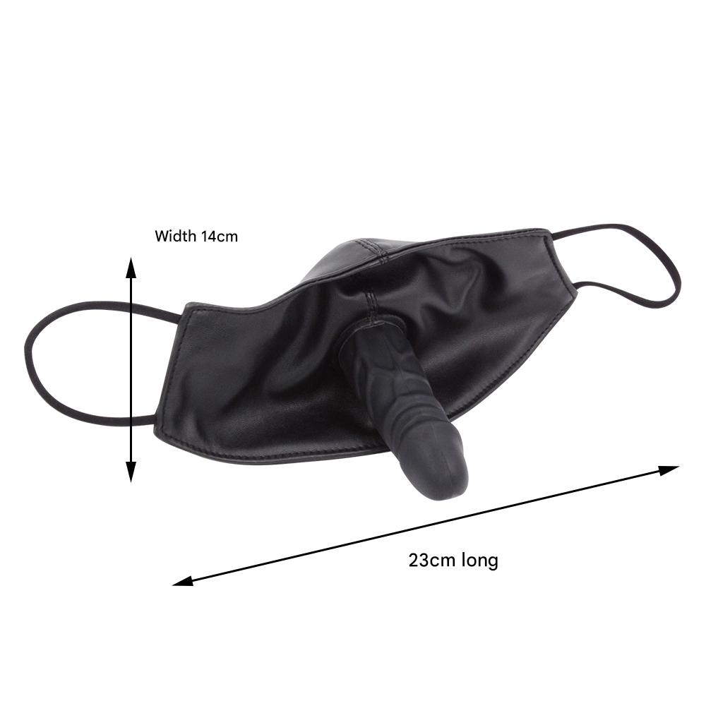 Wymiary czarnej maski BDSM 23 na 14 cm