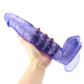 Grube niebieskie dildo widziane z boku
