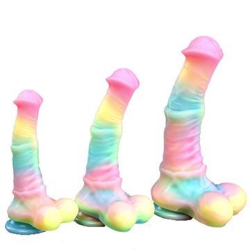 Trzy rozmiary tęczowego dildo fantasy