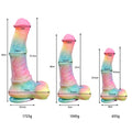 Wymiary tęczowego dildo w rozmiarach S, M i L