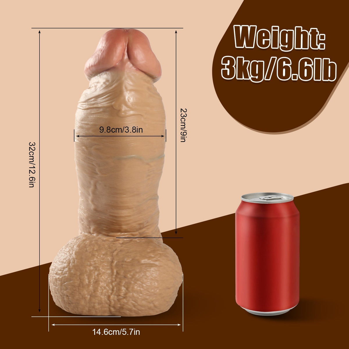 Pełne wymiary realistycznego dildo