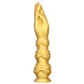 Złote silikonowe dildo w kształcie dłoni z ozdobnym trzonem