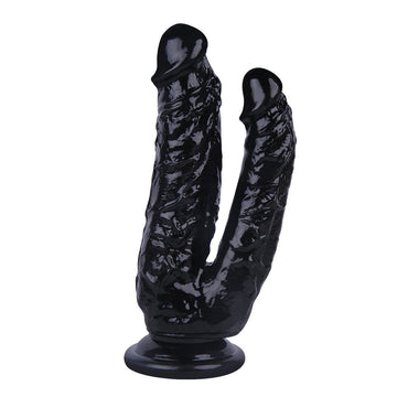 Czarne realistyczne podwójne dildo PVC z przyssawką