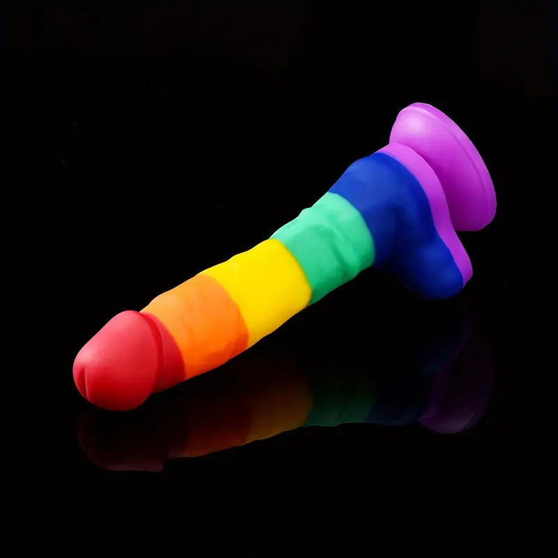 Silikonowe tęczowe dildo z przyssawką – widok produktu