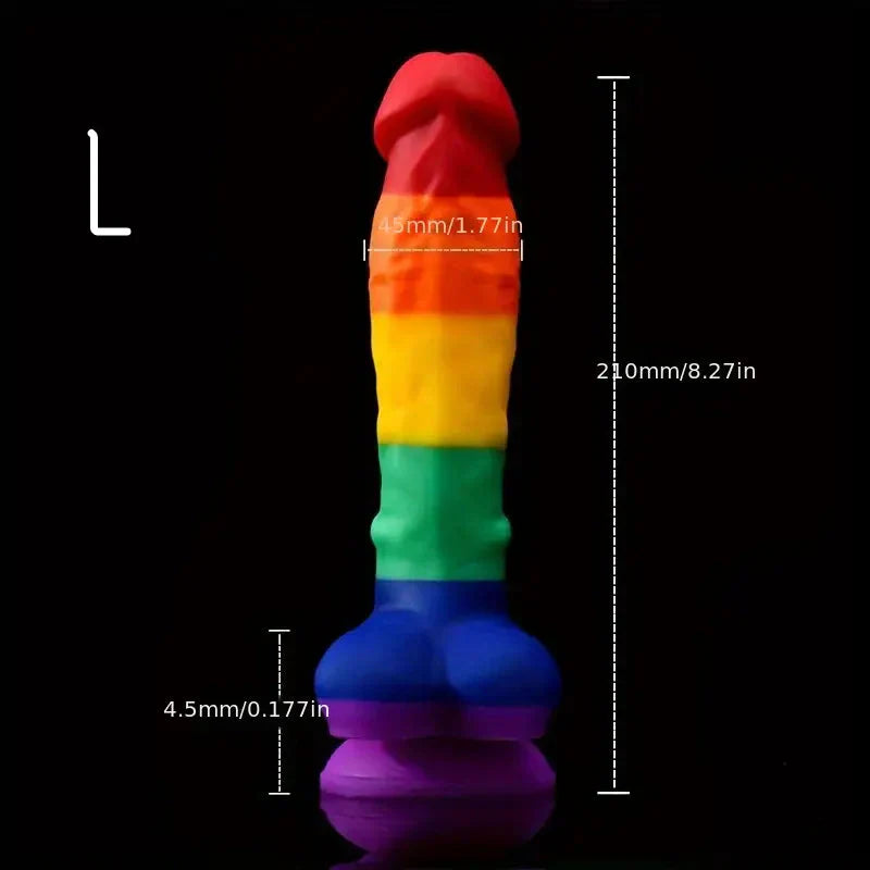 Wymiary tęczowego dildo w rozmiarze L – 21 cm