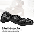 Monster dildo 37 cm z wypukłą fakturą łusek – widok z boku