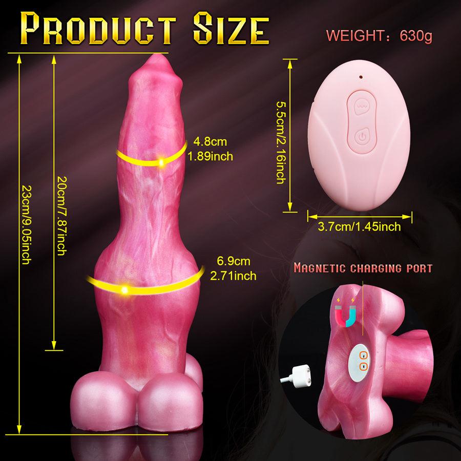 Wymiary różowego dildo posuwistego o długości 23 cm