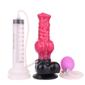 Czerwone pompowane dildo wilcze z pompką i strzykawką